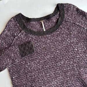 Free People Purple Black Wool Blend Chunky Knit Oversized Sweater Womens Size XS